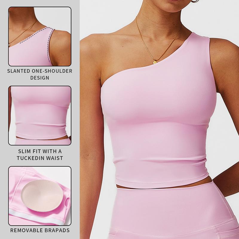 Women's Fitness Tank Top with Built-in Bra PadsUnderwear,Slanted One Shoulder Fitness Top,Yoga GymWorkout Tank Top,Yoga Outdoor Running Daily Wear TankTop Lightweight Activewear Athleisure Breathable Clothes compression tank top